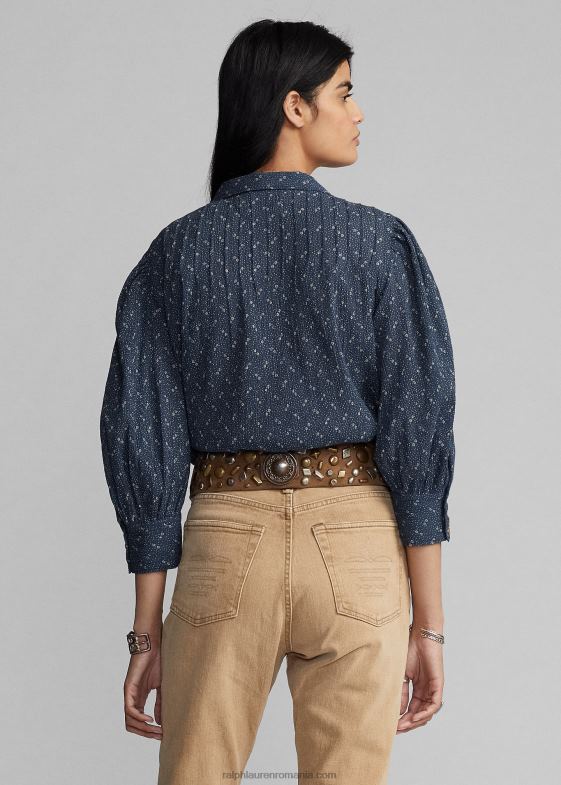 albastru femei Ralph Lauren bluză din vel de bumbac șifonat floral 046883652