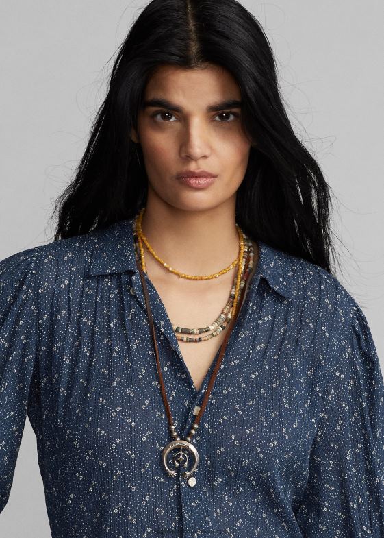 albastru femei Ralph Lauren bluză din vel de bumbac șifonat floral 046883652