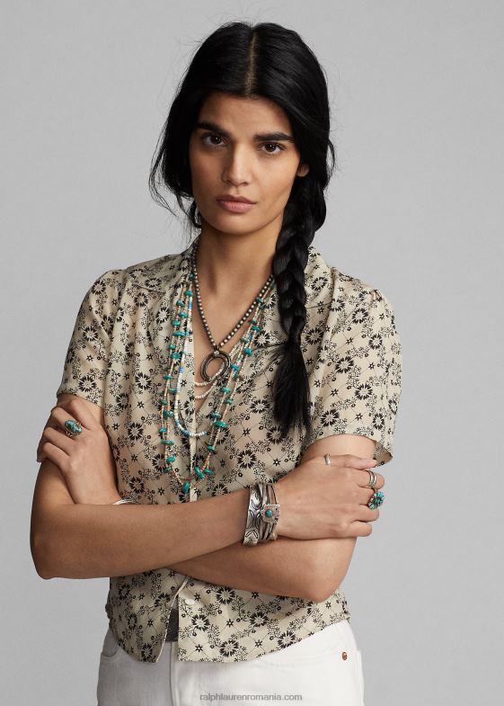 ecru/negru femei Ralph Lauren bluză din crepon de mătase florală 046883627