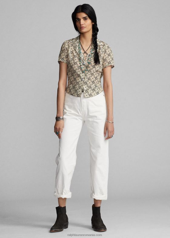 ecru/negru femei Ralph Lauren bluză din crepon de mătase florală 046883627