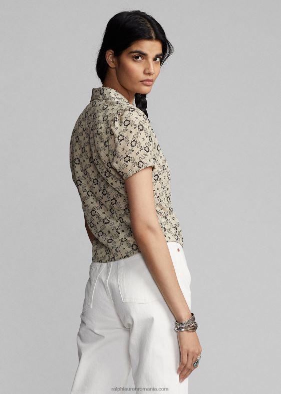 ecru/negru femei Ralph Lauren bluză din crepon de mătase florală 046883627