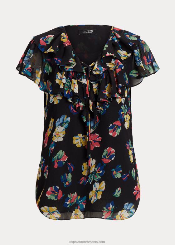 multi negru femei Ralph Lauren bluză din georgette cu volane florale 046883933