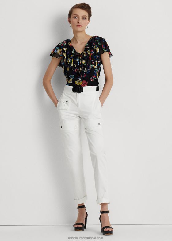 multi negru femei Ralph Lauren bluză din georgette cu volane florale 046883933