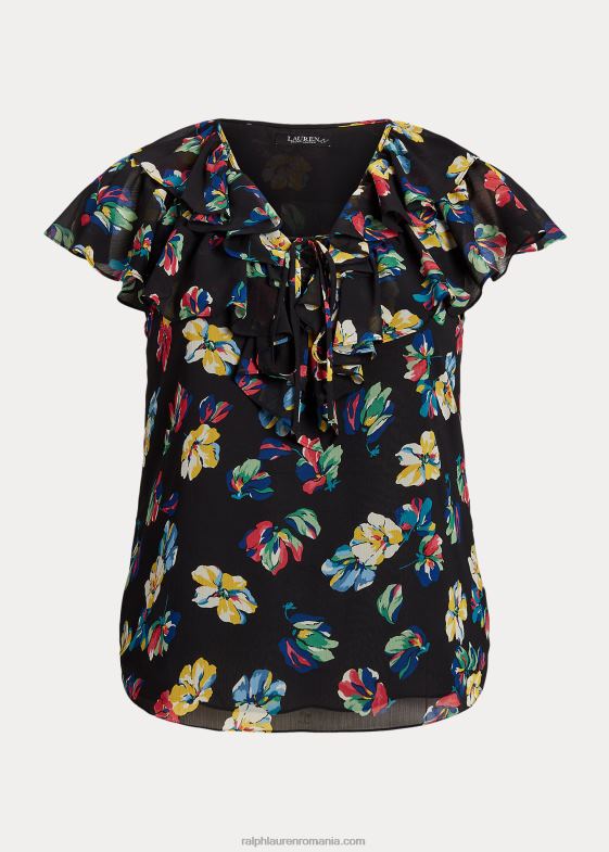 multi negru femei Ralph Lauren bluză din georgette cu volane florale 046884557