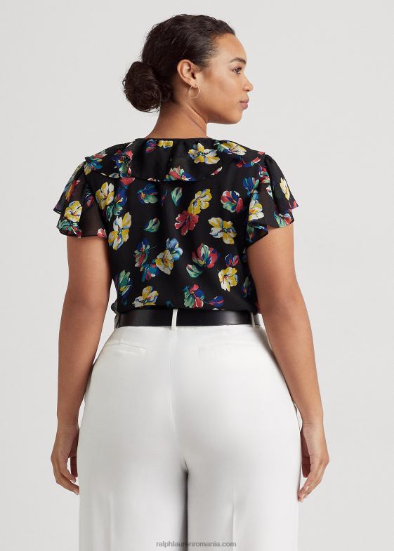 multi negru femei Ralph Lauren bluză din georgette cu volane florale 046884557