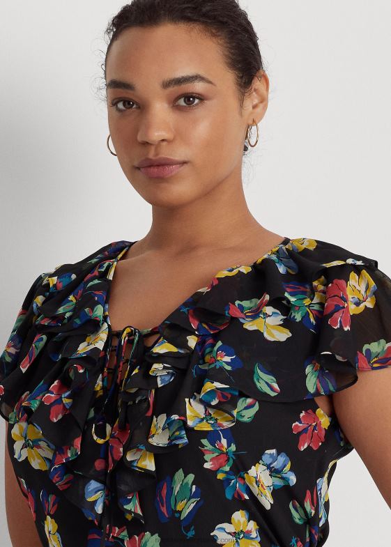 multi negru femei Ralph Lauren bluză din georgette cu volane florale 046884557