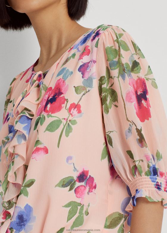 multi roz femei Ralph Lauren bluză în georgette cu crinkle floral 046884104