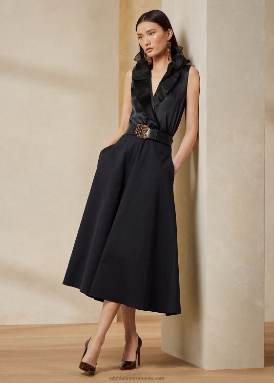 negru femei Ralph Lauren bluză de mătase carlynn cu volane 046883577