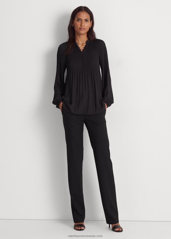 negru femei Ralph Lauren bluză georgette plisată 046884184