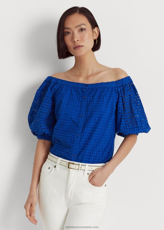 saturn albastru femei Ralph Lauren bluză din bumbac cu ochiuri fără umeri 046883914