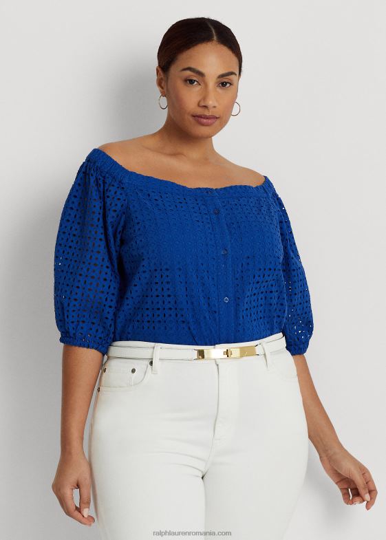 saturn albastru femei Ralph Lauren bluză din bumbac cu ochiuri fără umeri 046884568