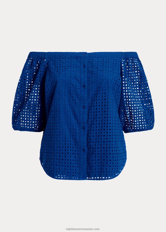 saturn albastru femei Ralph Lauren bluză din bumbac cu ochiuri fără umeri 046884568