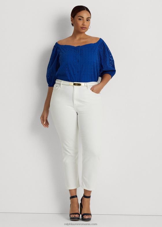 saturn albastru femei Ralph Lauren bluză din bumbac cu ochiuri fără umeri 046884568