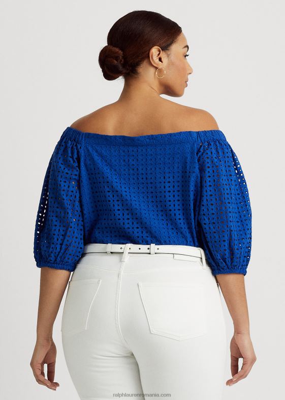 saturn albastru femei Ralph Lauren bluză din bumbac cu ochiuri fără umeri 046884568