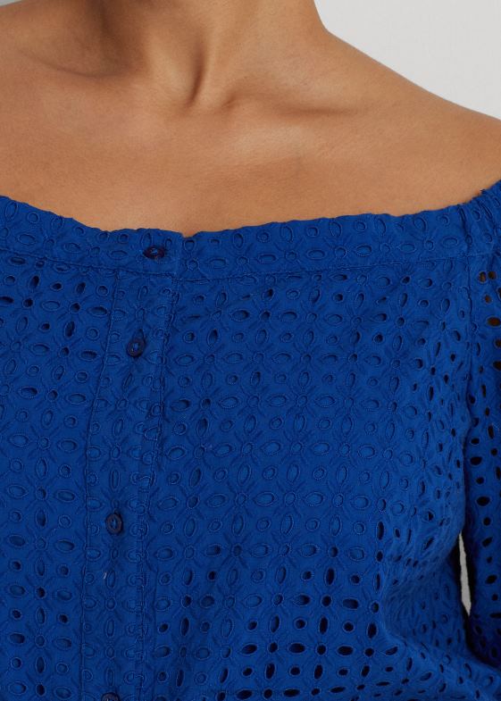 saturn albastru femei Ralph Lauren bluză din bumbac cu ochiuri fără umeri 046884568