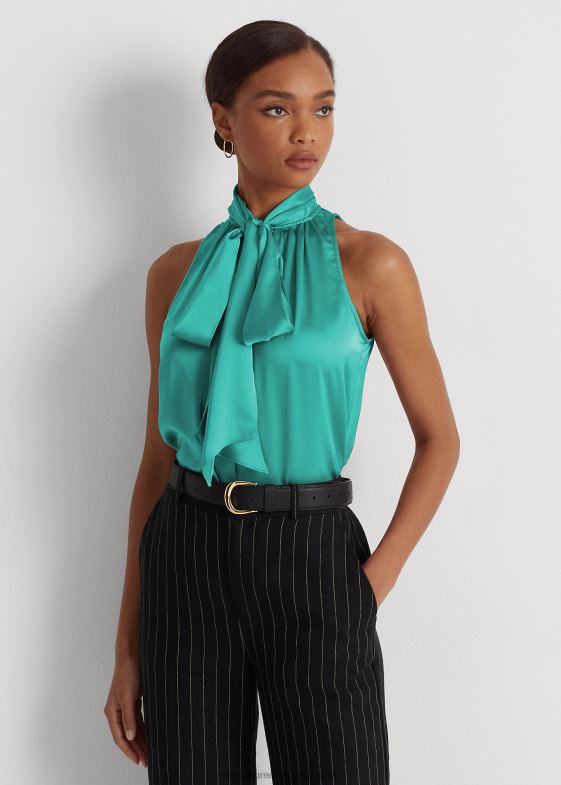 turcoaz natural femei Ralph Lauren bluză fără mâneci charmeuse cu decolteu 046889525