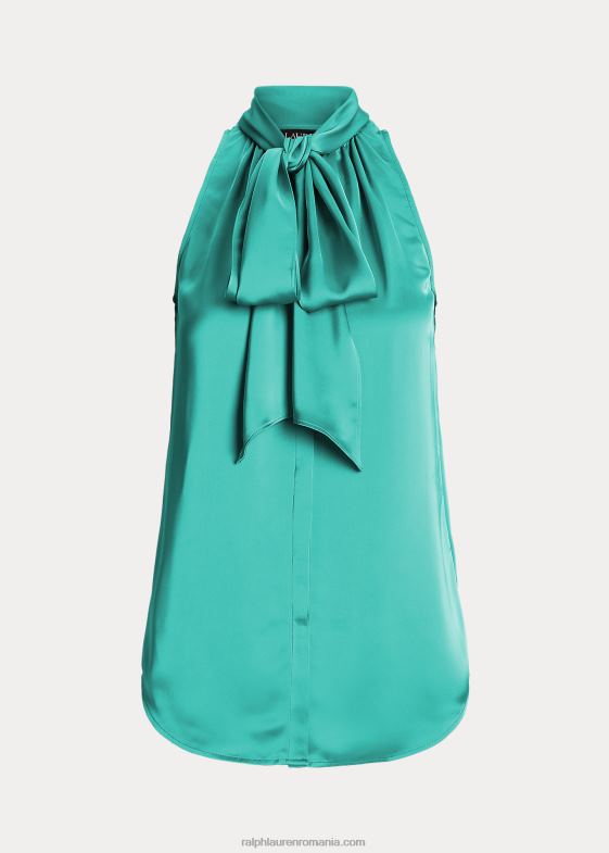 turcoaz natural femei Ralph Lauren bluză fără mâneci charmeuse cu decolteu 046889525