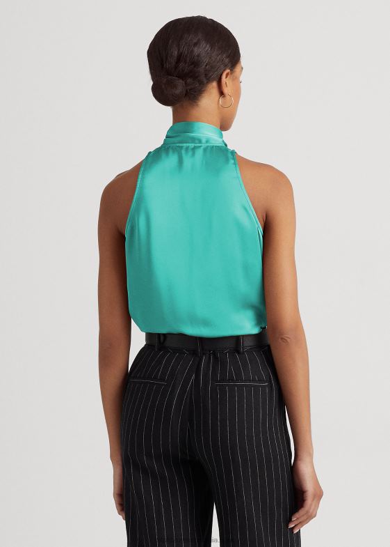 turcoaz natural femei Ralph Lauren bluză fără mâneci charmeuse cu decolteu 046889525