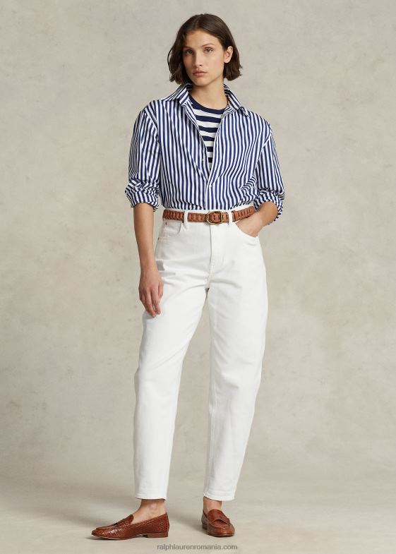 1323 toamna regal/alb femei Ralph Lauren cămașă din bumbac elastic cu dungi cu nasturi 046889164