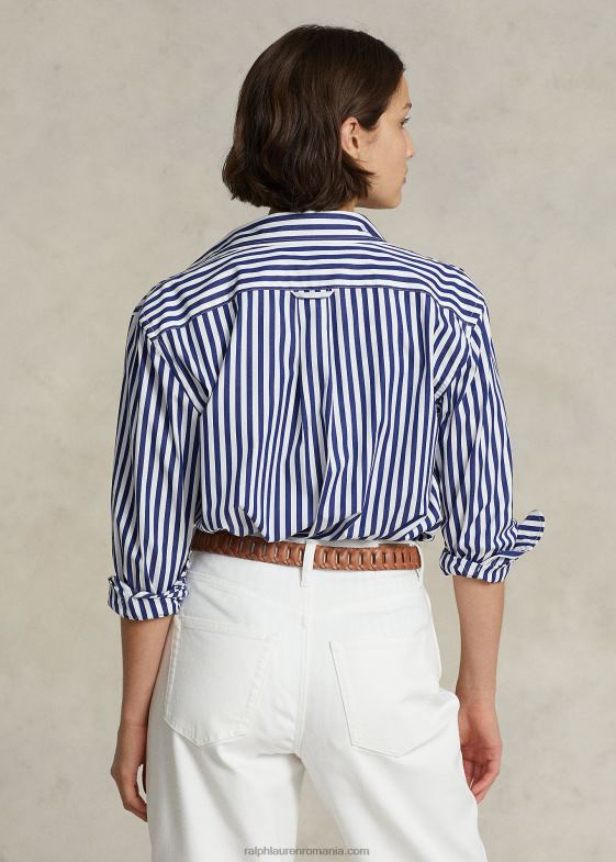 1323 toamna regal/alb femei Ralph Lauren cămașă din bumbac elastic cu dungi cu nasturi 046889164