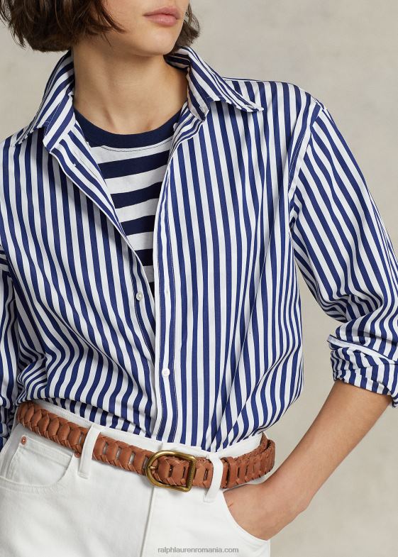 1323 toamna regal/alb femei Ralph Lauren cămașă din bumbac elastic cu dungi cu nasturi 046889164