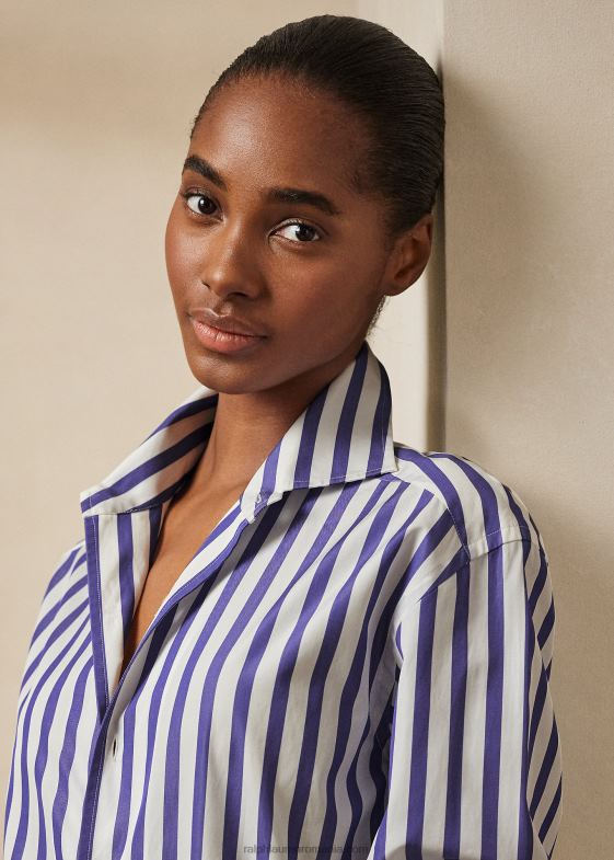 alb/albastru clasic femei Ralph Lauren cămașă din bumbac în dungi 046889336