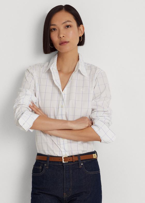 alb/albastru femei Ralph Lauren cămașă din pânză de bumbac geam 046889420