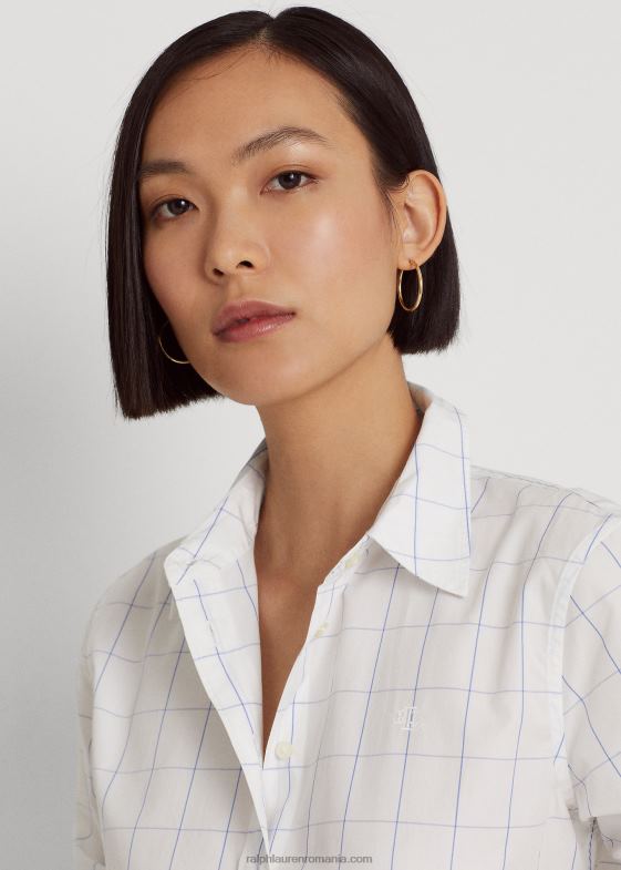 alb/albastru femei Ralph Lauren cămașă din pânză de bumbac geam 046889420