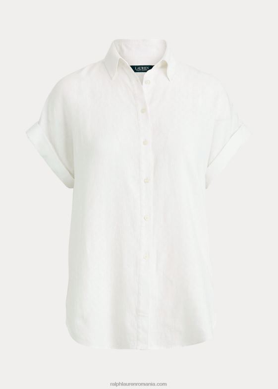 alb femei Ralph Lauren cămașă cu mânecă scurtă din in 046884285