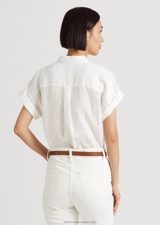 alb femei Ralph Lauren cămașă cu mânecă scurtă din in 046884285
