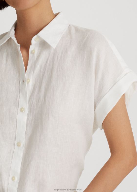 alb femei Ralph Lauren cămașă cu mânecă scurtă din in 046884285