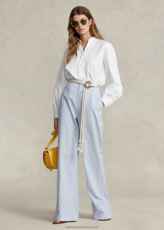 alb femei Ralph Lauren cămașă din bumbac cu mâneci de bluzon cu potrivire boxy 046882979