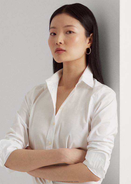 alb femei Ralph Lauren cămașă din bumbac ușor de întreținut 046884482