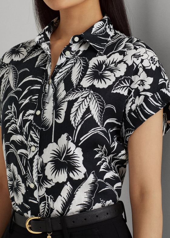 alb negru femei Ralph Lauren cămașă cu mânecă scurtă din in floral 046883857