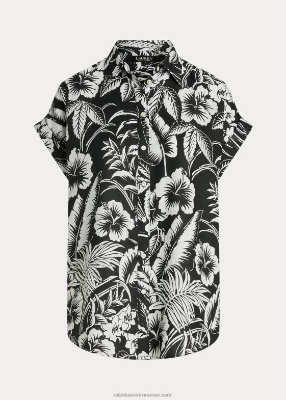 alb negru femei Ralph Lauren cămașă cu mânecă scurtă din in floral 046884363