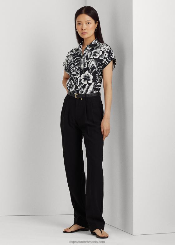 alb negru femei Ralph Lauren cămașă cu mânecă scurtă din in floral 046884363