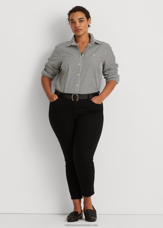 alb negru femei Ralph Lauren cămașă din bumbac cu dungi ușor de întreținut 046884726