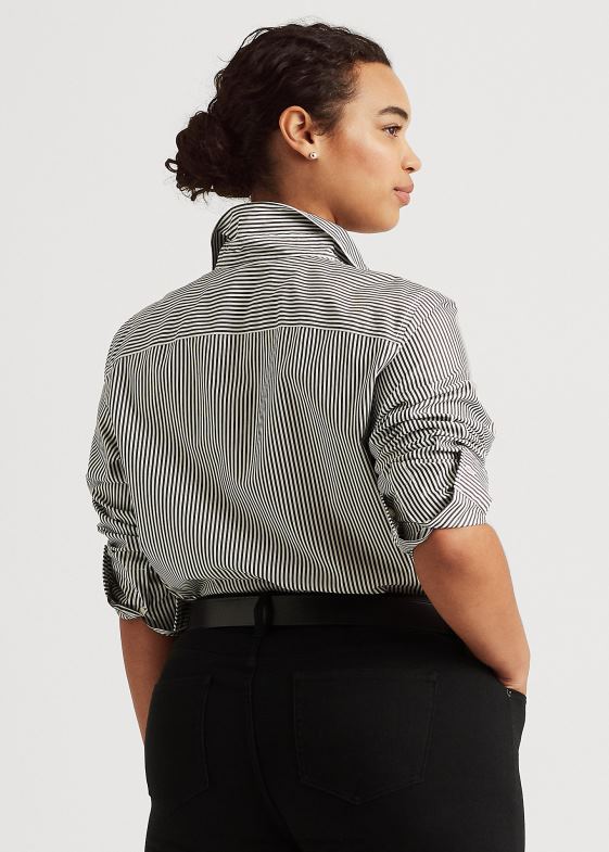 alb negru femei Ralph Lauren cămașă din bumbac cu dungi ușor de întreținut 046884726