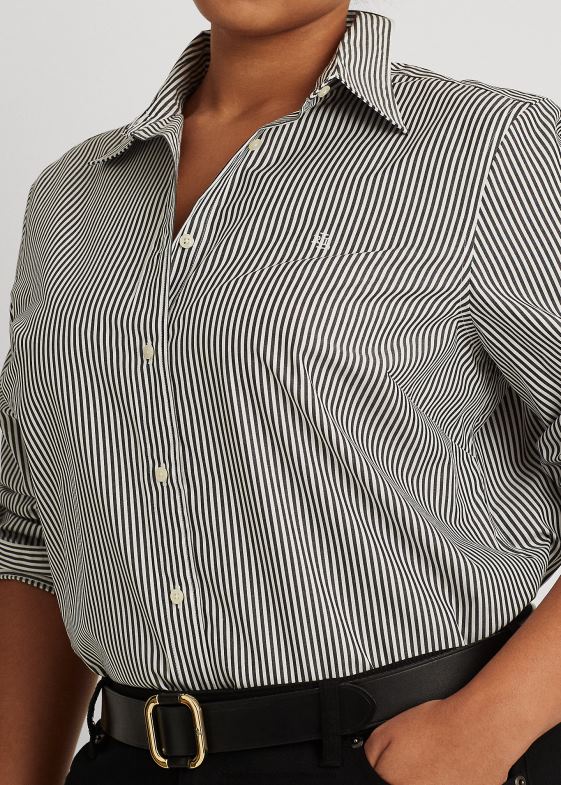 alb negru femei Ralph Lauren cămașă din bumbac cu dungi ușor de întreținut 046884726