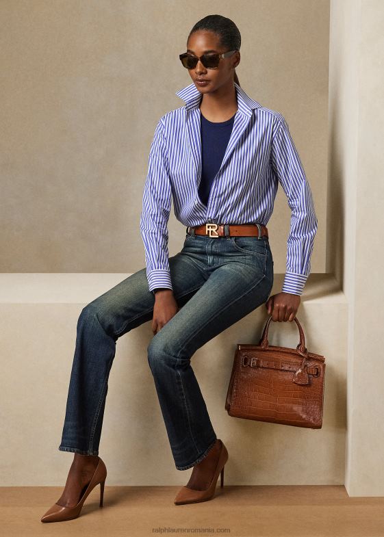 alb/nimes albastru femei Ralph Lauren cămașă din bumbac în dungi adrien 046883458