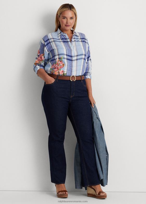 albastru alb femei Ralph Lauren cămașă din in floral și carouri 046884610