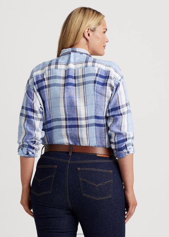 albastru alb femei Ralph Lauren cămașă din in floral și carouri 046884610