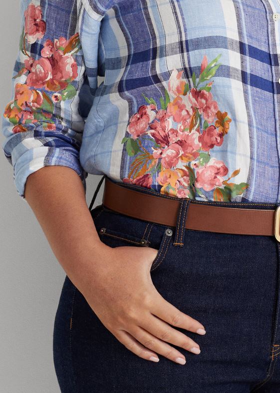 albastru alb femei Ralph Lauren cămașă din in floral și carouri 046884610