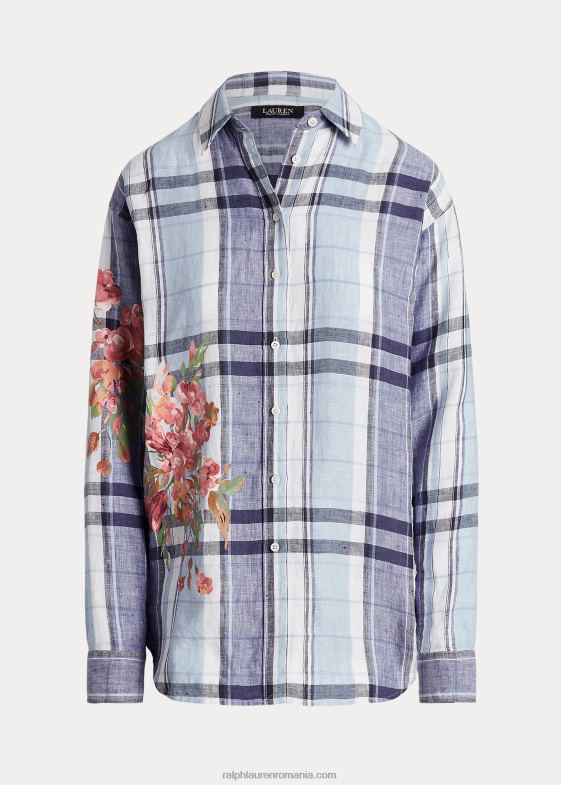 albastru alb femei Ralph Lauren cămașă din in floral și carouri 046889424