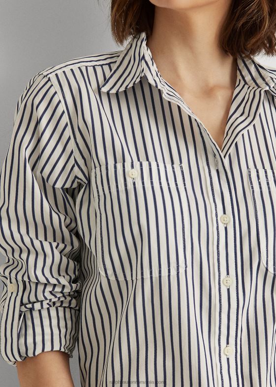 albastru deschis femei Ralph Lauren cămașă din bumbac în dungi 046884185