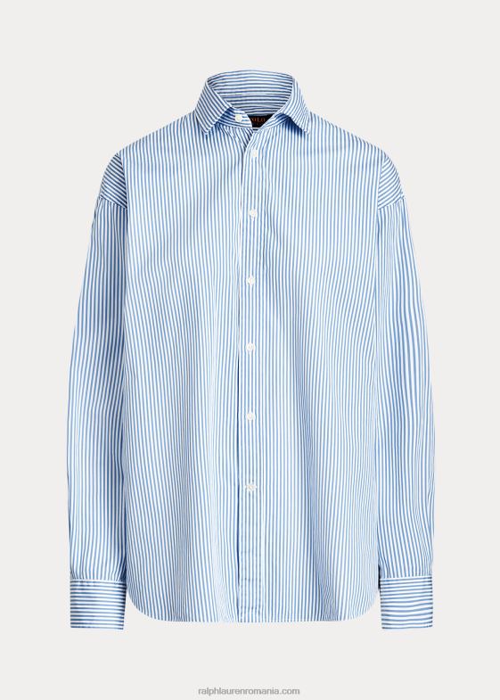 albastru mediu/alb femei Ralph Lauren cămașă din bumbac cu dungi relaxate 046883281