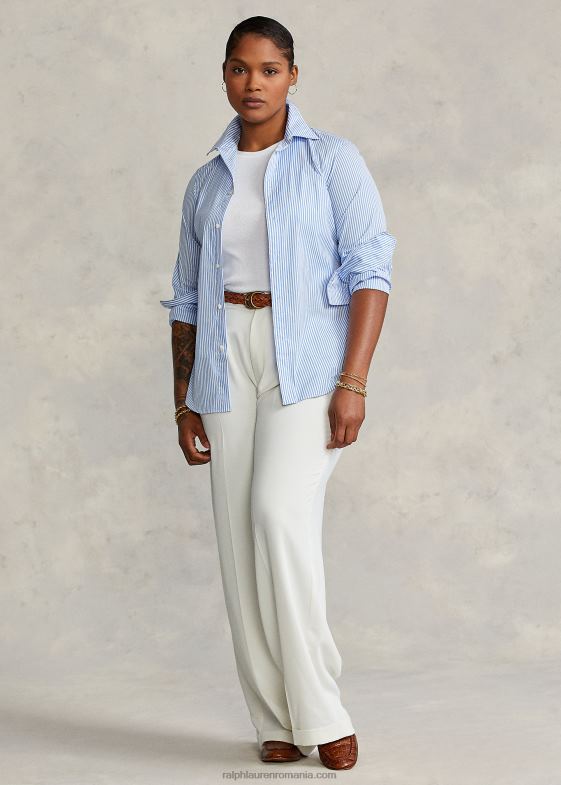 albastru mediu/alb femei Ralph Lauren cămașă din bumbac cu dungi relaxate 046883281