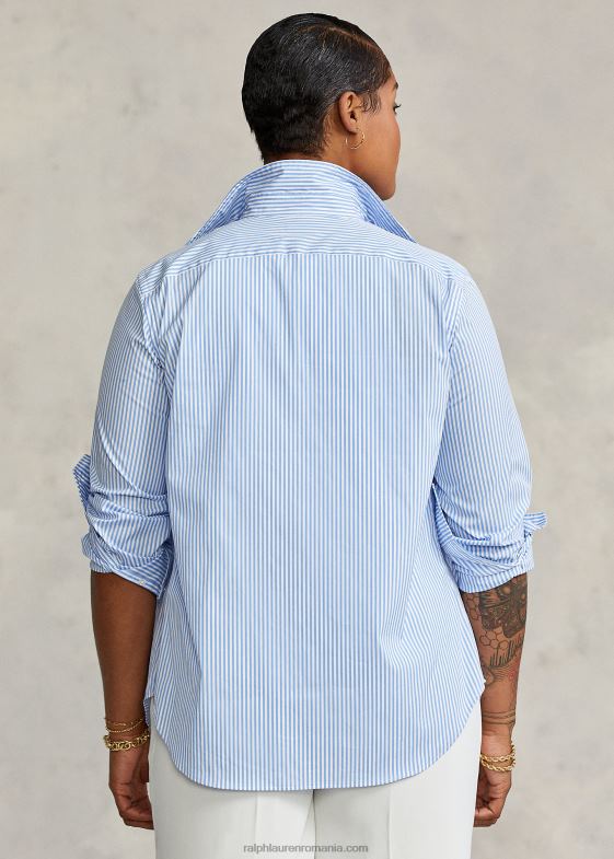 albastru mediu/alb femei Ralph Lauren cămașă din bumbac cu dungi relaxate 046883281