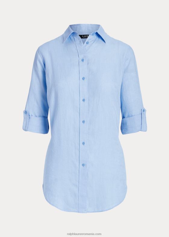 albastru pietriș femei Ralph Lauren cămașă cu mânecă rulată de in 046884051