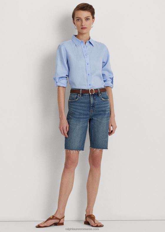 albastru pietriș femei Ralph Lauren cămașă cu mânecă rulată de in 046884051
